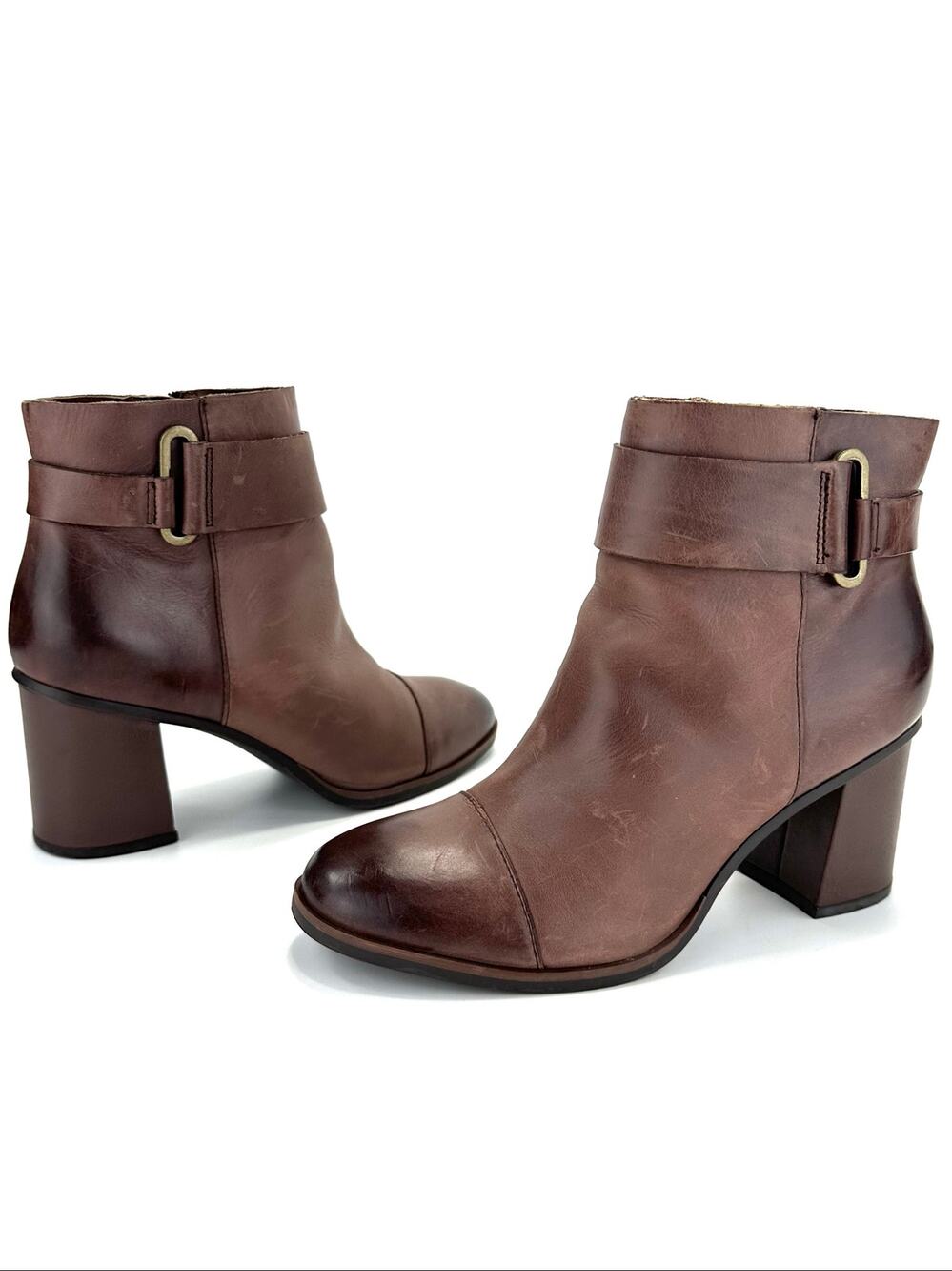Korks Ankle Boot/Bootie Size 6.5M/37 Brown Leather Block Heel Round Toe Comfort